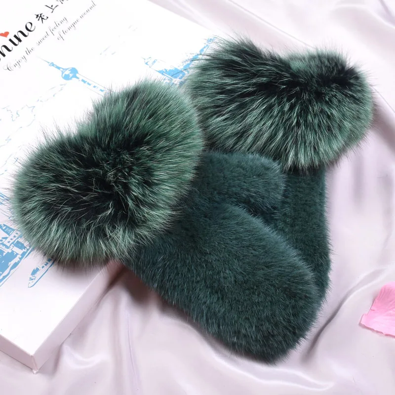 High elastici warm and lovely real mink fur hand knitted full finger gloves fox fur mittens female winter double face fur