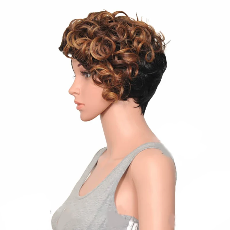 HAIRJOY женский специальный смешанный цвет боковая часть короткий кудрявый синтетический парик для волос