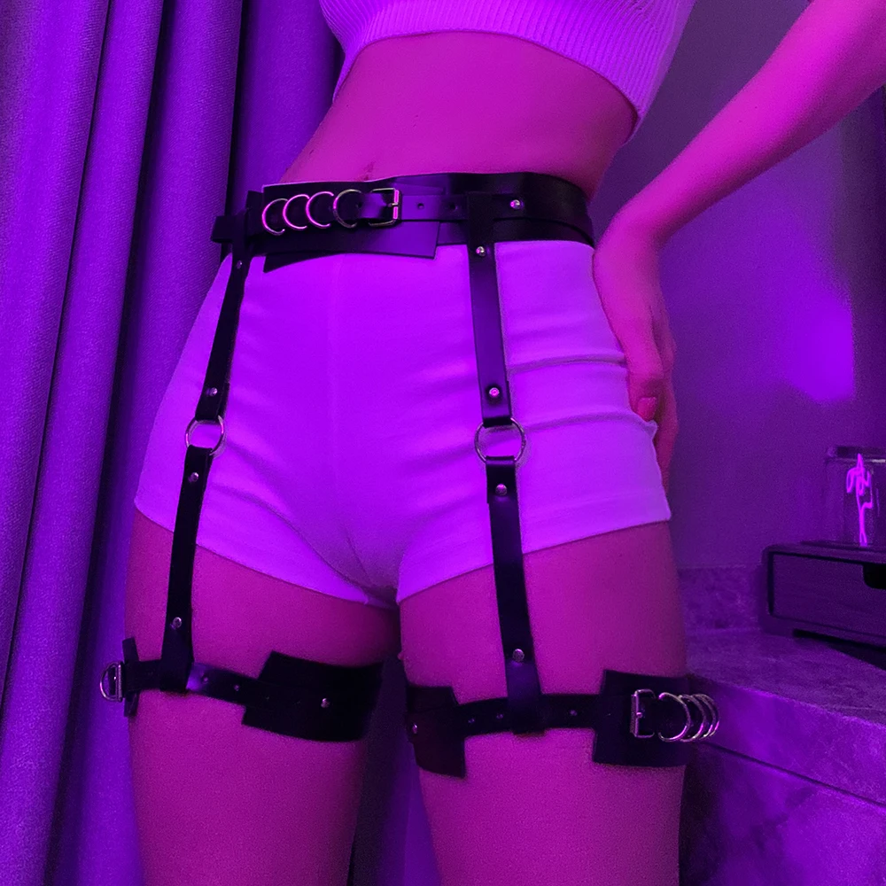 

CYX-KQ Harness for Women Leather Bondage Masquerade Fashion Gothic Belt High Quality Adjustable Garter Thigh Suspender Body Cage