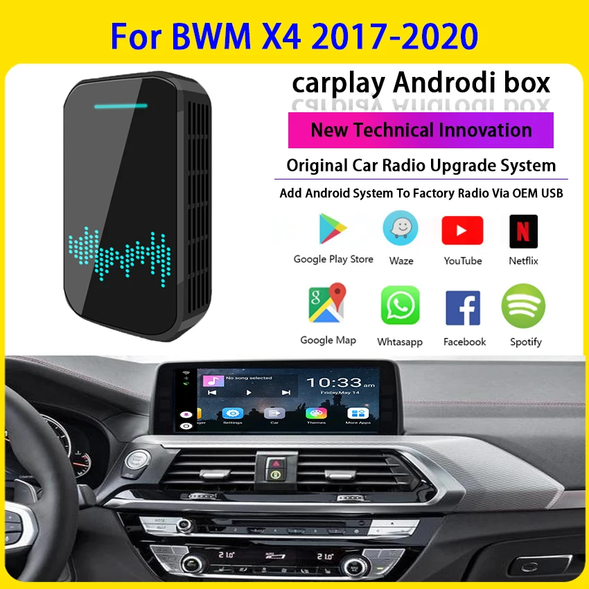 

Carplay Ai Box Автомобильный мультимедийный плеер Новая версия 4 + 32G Система Android Беспроводная зеркальная Ссылка для BWM X4 2017-2020 Автомобильная ТВ-пр...