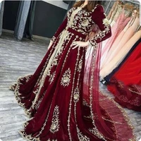 algeria caftan velour long evening dress gold appliques lace muslim prom gowns dubai arabic women party dresses robes de soir%c3%a9e