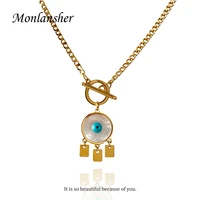 monlansher round demon eye pendant necklace gold color titanium steel chain shell pendant necklace trend necklaces jewelry gift