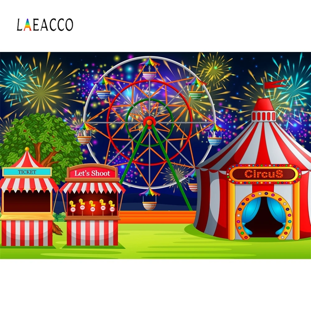 

Laeacco Carnival Circus Tent Fun Fair Ferris Wheel Baby Birthday Photo Backgrounds Photographic Backdrops Props For Photo Studio