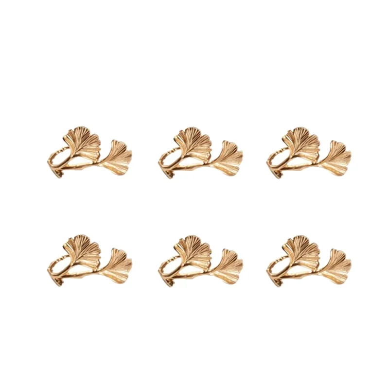 

6Pcs Golden Gingko Leaf Napkin Ring Napkin Buckle Wedding Hotel Decoration Napkin Ring