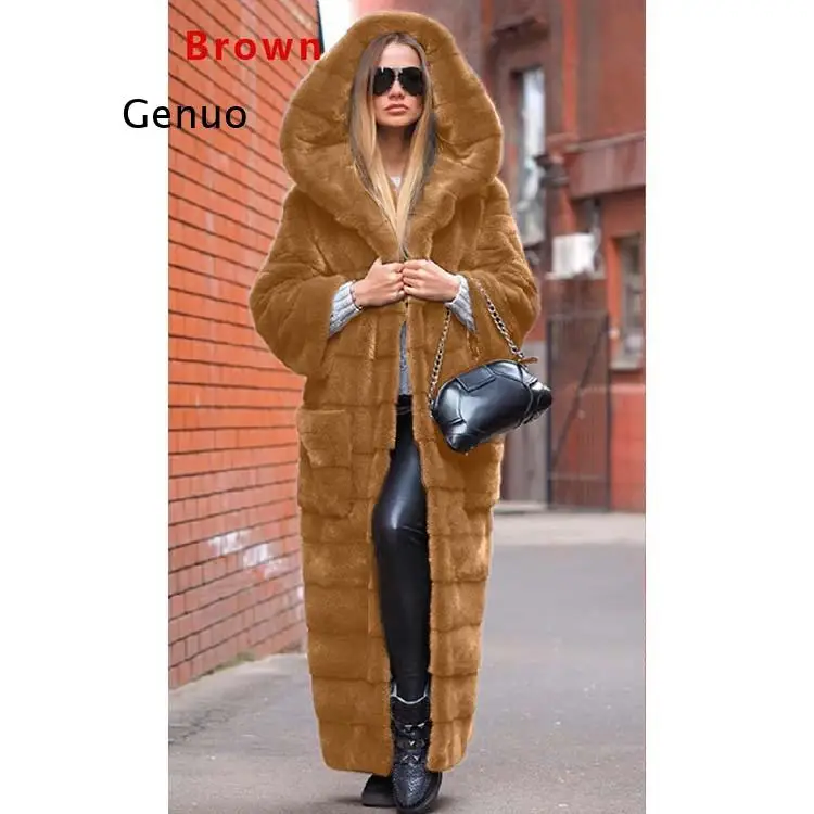 Длинная Экологически чистая норковая шуба 120 см с большим капюшоном модная