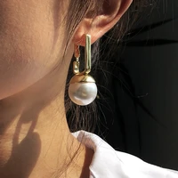 u magical french vintage oversize imitation pearl hoop earring for women gold metallic geometric hollow out earring jewelry
