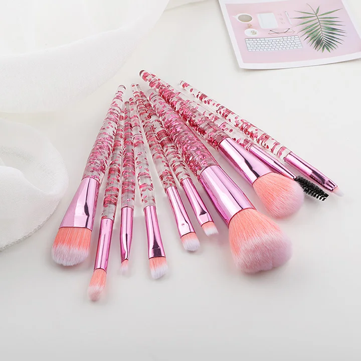 10pcs pink FLD 10 шт. набор блестящих кистей для макияжа кристальная ручка кисть для пудры Тональная основа для бровей Тушь для лица Румяна подводка для глаз Инструменты Наборы - Handle Color: 10pcs pink