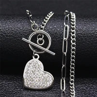 hip hop stainless steel heart pendant necklace women silver color choker necklace jewelry chaine acier inoxydable nxhyb202s03