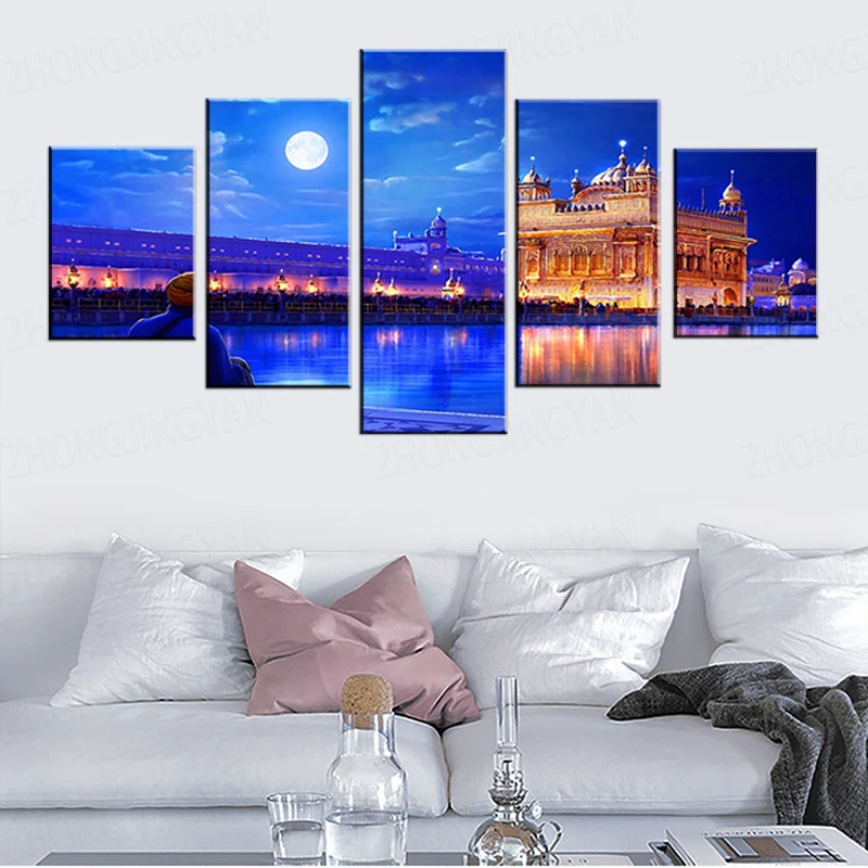 

No Framed Indian Golden Temple 5 piece Wall Art Canvas Print posters Paintings Oil Painting Living Room Home Decor Pictures