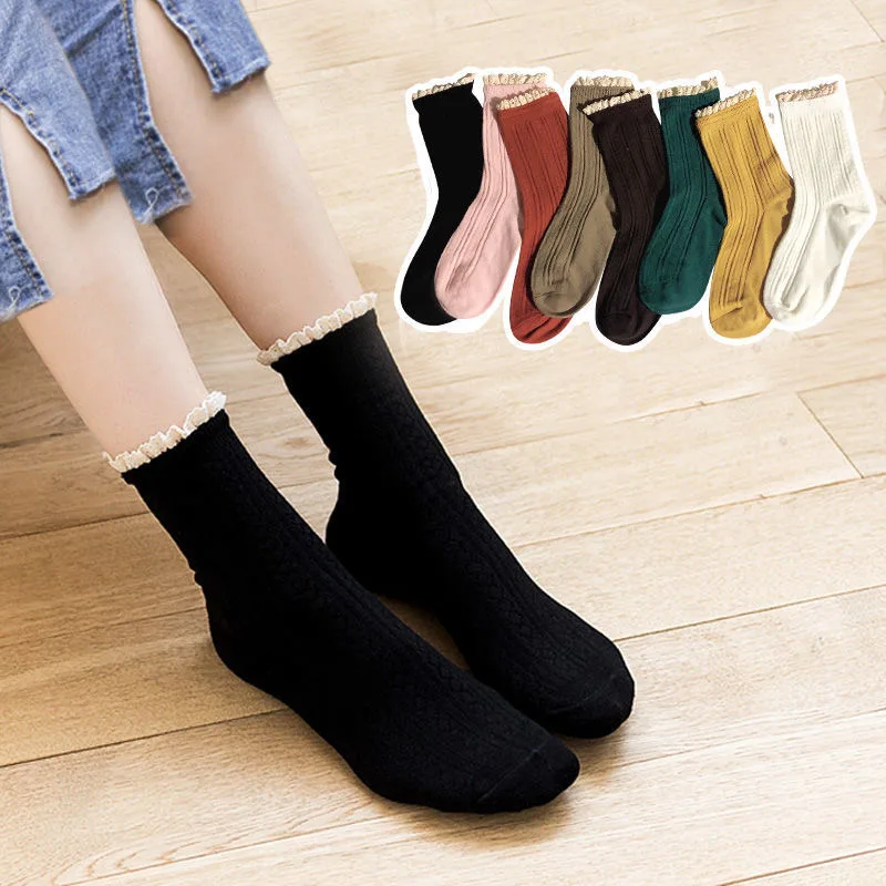

Free Shipping High Quality Mid-tube lace socks all-match cute stockings