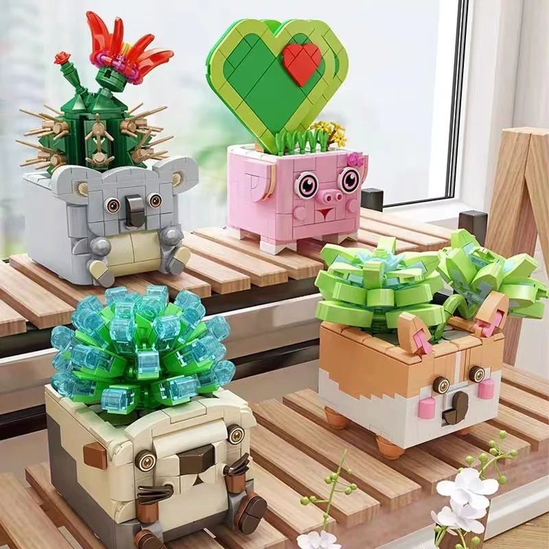 

Cartoon Flower Creative Mini Succulent Potted Plant Assembling Small Particle Building Blocks Puzzle Manual Model Toy Gift Decor
