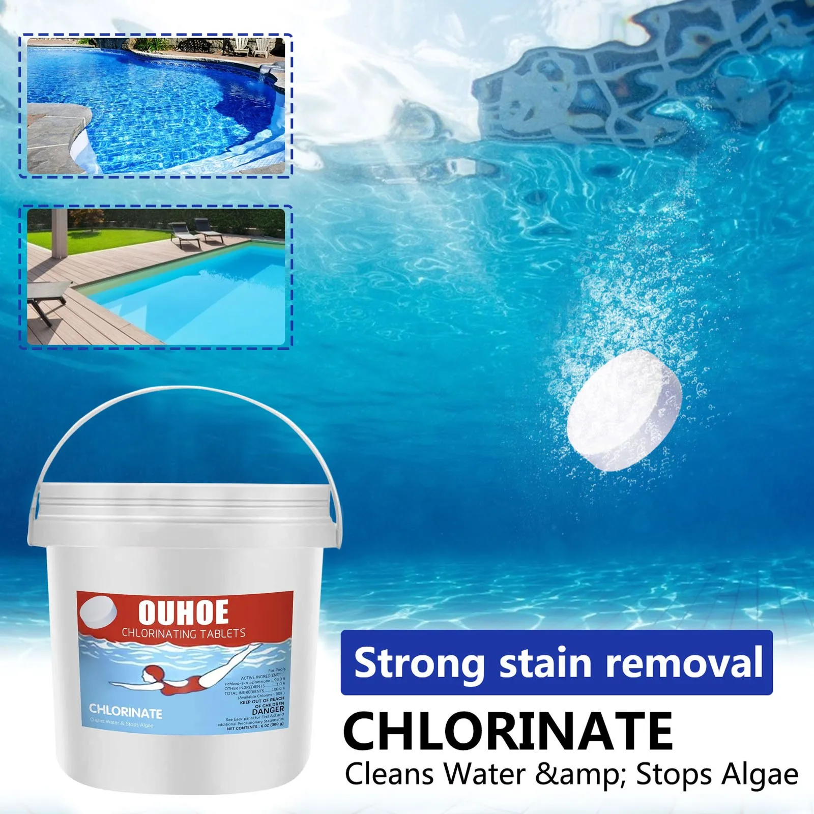 

150pcs Multi Functional Stain Cleaner Swimming Pool SPA Effervescent Cleaning Tablets Chlorine Sterilization Cleaning Sheet