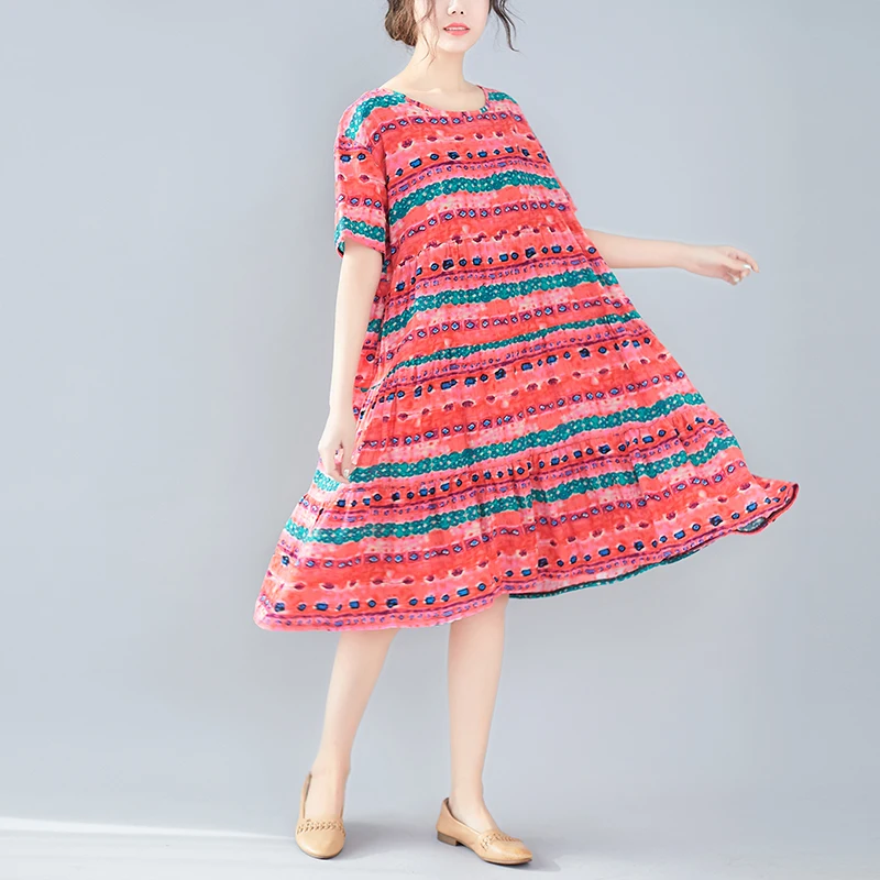 Хлопковое повседневное свободное летнее платье с модным цветочным принтом