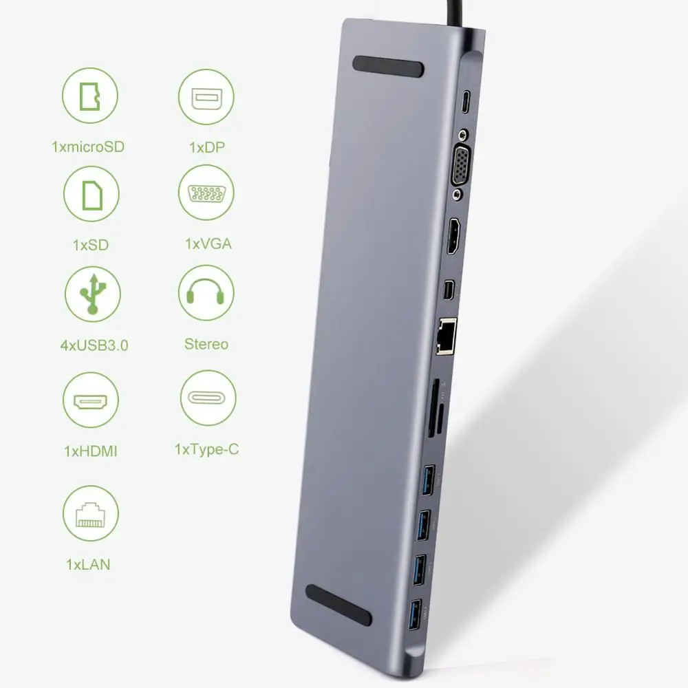 12 в 1 USB C до 3 0 USB-C HDMI RJ45 LAN VGA PD DP стерео Micro SD кардридер адаптер для MacBook samsung huawei mate 10