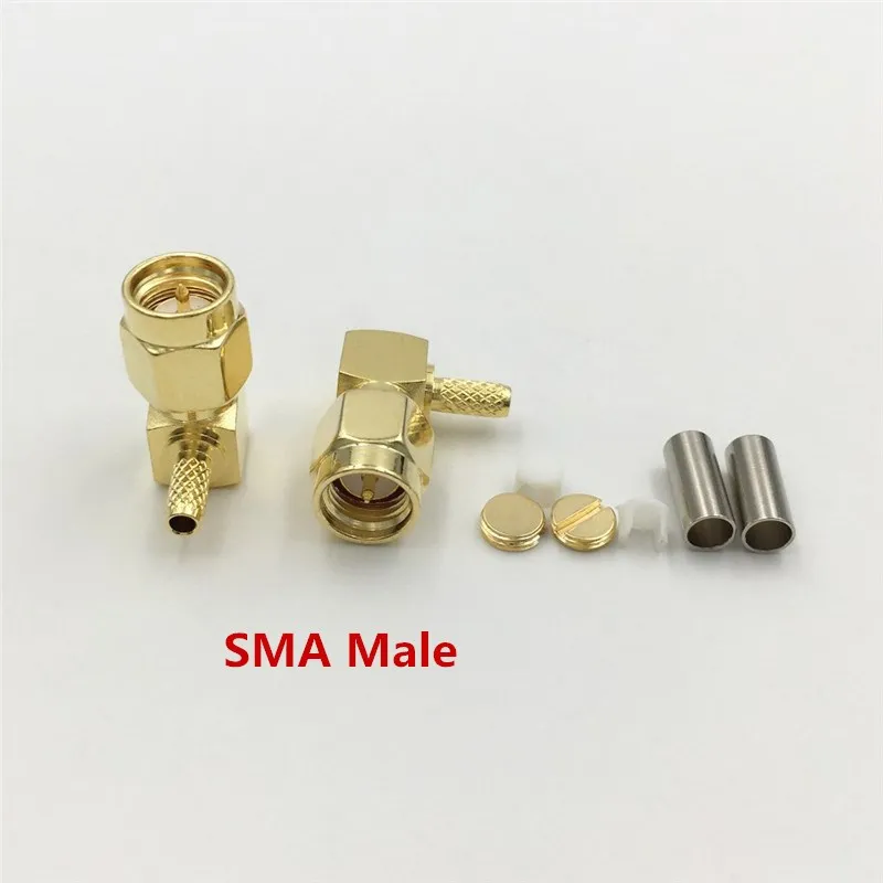 100 шт. Латунь Позолоченные SMA / RP Мужская вилка правый угол для обжима коаксиальный