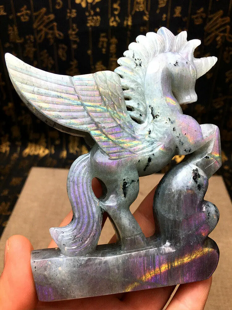 

Natural purple and golden Labradorite Crystal Caved Unicorn Home Decor Healing