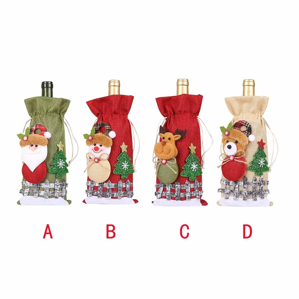 2020 рождественские красные чехлы для винных бутылок сумка Санта Клаус Снеговик