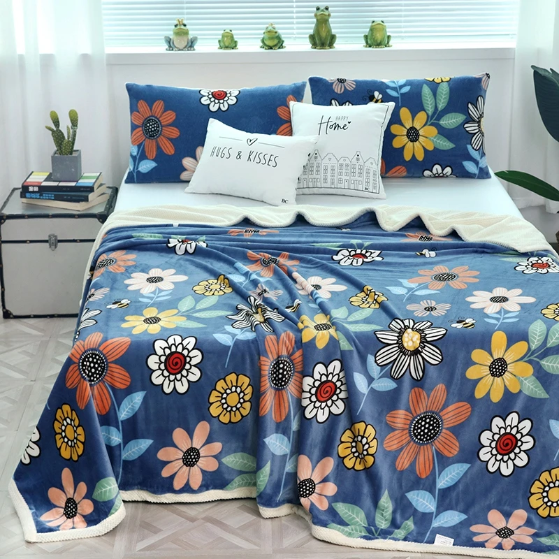 

Funny Flower Print Duvet Cover Warm Thicken Double Side Fleece Quilt Cover Multifunctional Winter Blanket Comforter Case Bedding