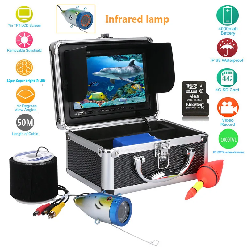 

DVR Recorder Fishing Finder Camera 7''LCD 1000TVL 12 PCS LED Waterproof Camera Fishing Video Underwater Fishing Camera