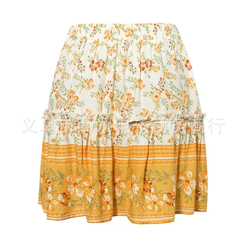

Plus Size 2020 Women Summer Skirt Bohemian Vintage Print Fashion Casual Korean Sexy Skirt