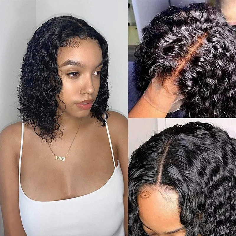 14inch Short Bob Wigs 4x1 Lace Wig Brazilian Lace Front Wigs Human Hair Curly Bob Wigs For Black Women 180% Density Pre Plucked
