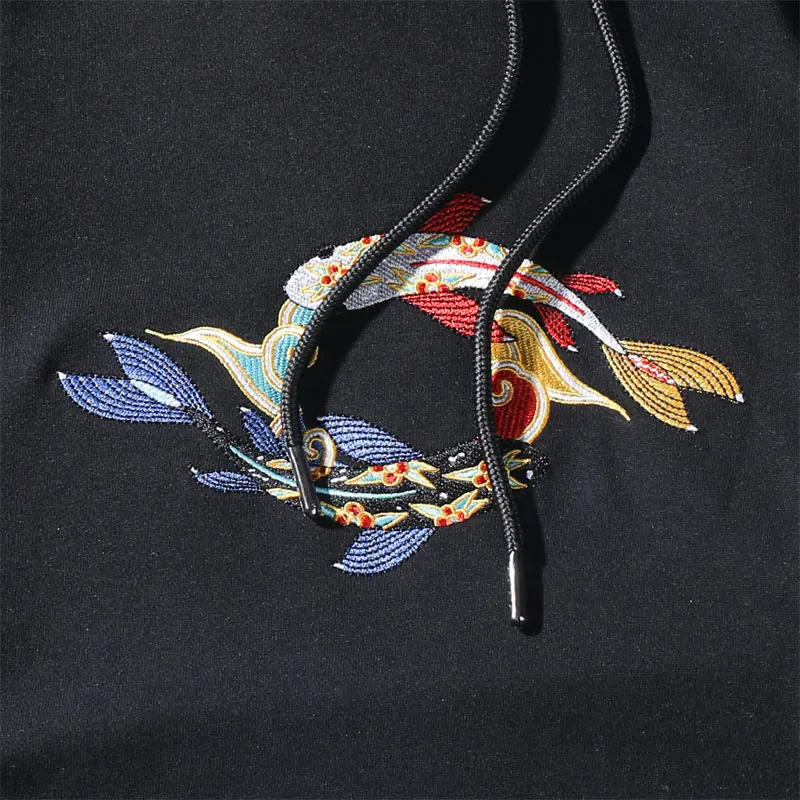 GONTHWID Embroideried Fish koi Карп пуловер толстовки с капюшоном, худи Harajuku уличная мужская хип хоп Повседневная модная Толстовка Топы мужские