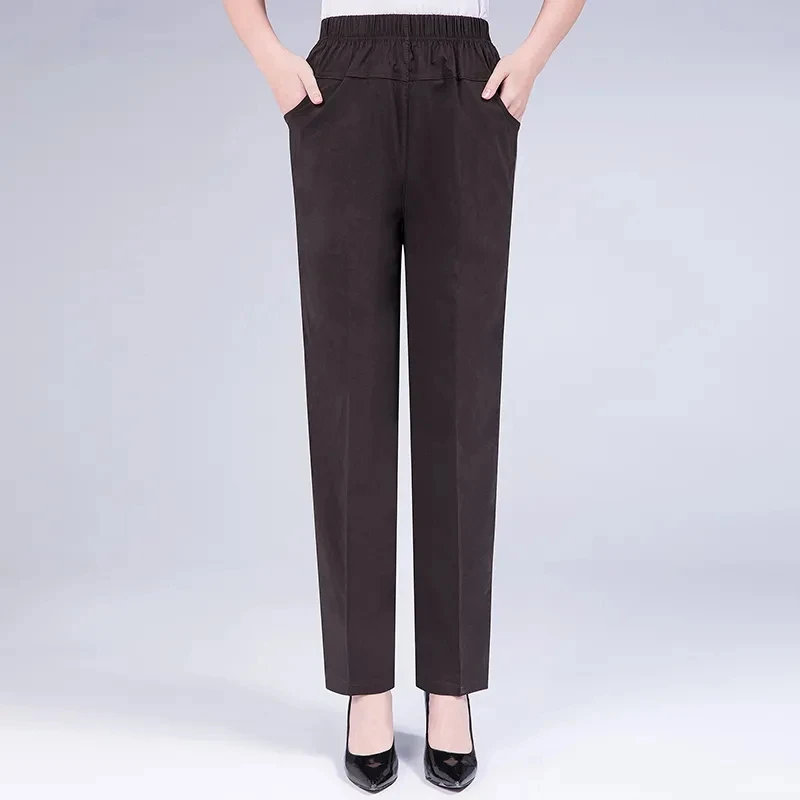 5XL 6XL 7XL Summer Women Trousers New Elastic High Waist White Straight Pants Middle-aged and Older Female Casual Long | Женская одежда