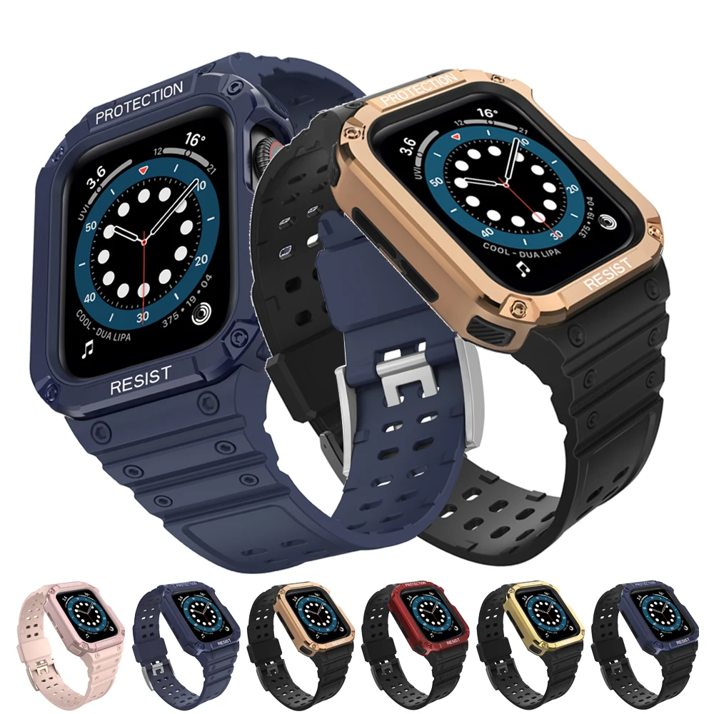 

Силиконовый ремешок из ТПУ и поликарбонатный чехол для Apple watch band 45 мм 41 мм 44 мм 40 мм 38 мм 42 мм, браслет для iwatch 7 6 5 SE 4 3, чехол для наручного реме...