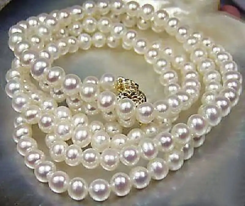 

Long 18" 7-8mm 100% Natural White Akoya Cultured Pearl GP Clasp Necklace
