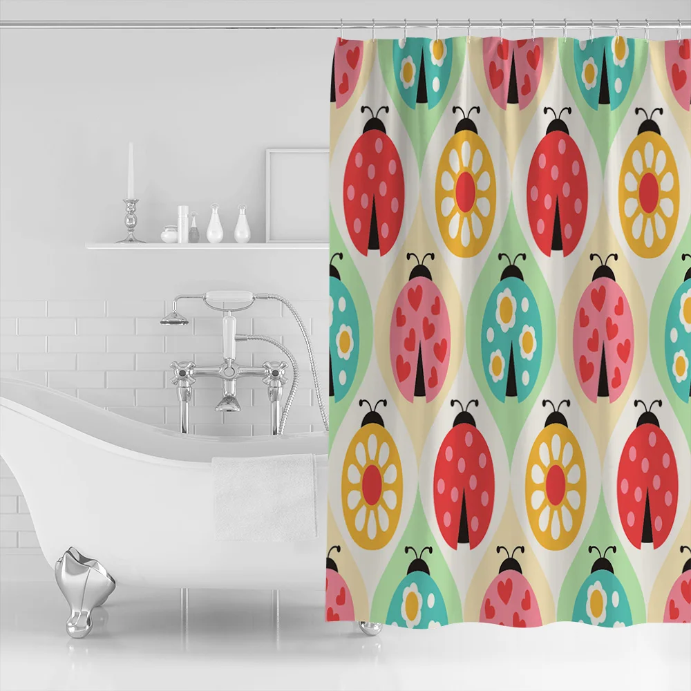 Божья коровка мультфильм красочный занавеска для ванной из полиэстера ткань