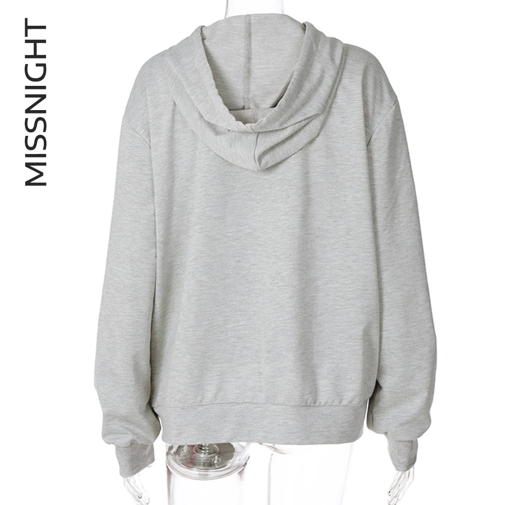 

Missnight Sequin Butterfly Print Hoodie Zip-up Gray Hooded Sweatshirt Women Pockets Hoodies Long Sleeve Top Fall Winter 2020