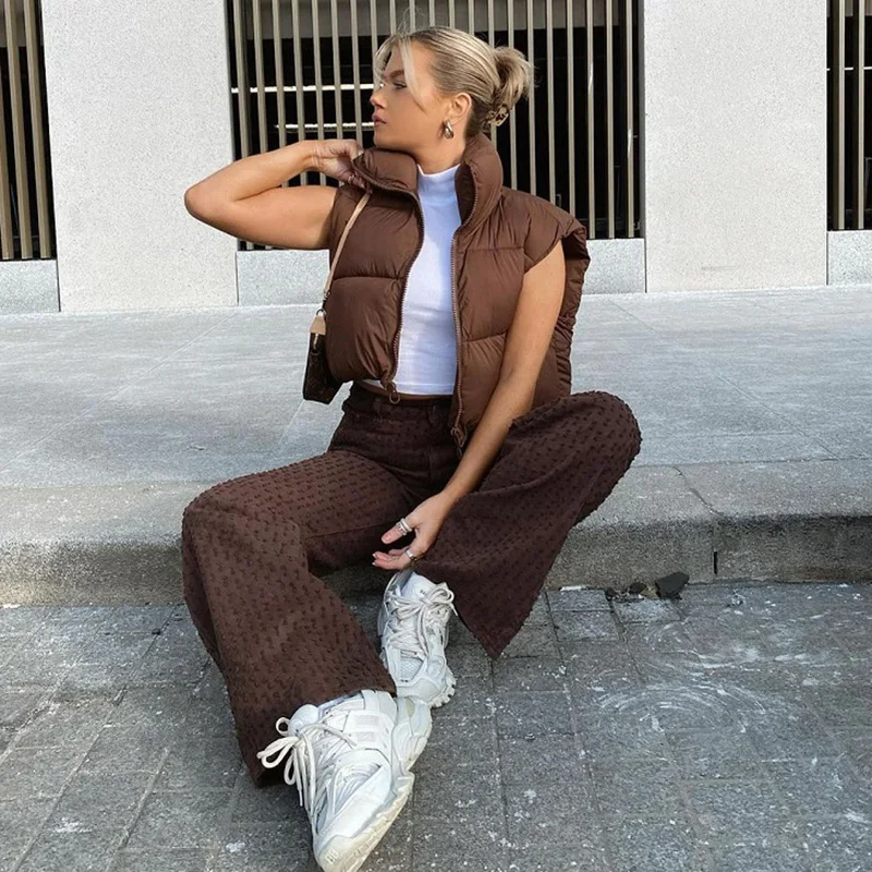 

Cropped Vest Women Coat Fashion Sleeveless Parkas High Collar Waistcoat Female Casual Outerwear Chic Top Chalecos Para Mujer