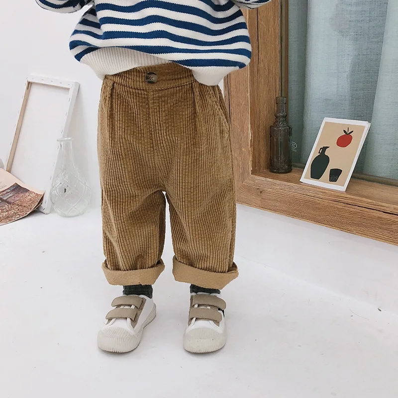 Осень 2019 повседневные вельветовые широкие брюки для маленьких мальчиков милые