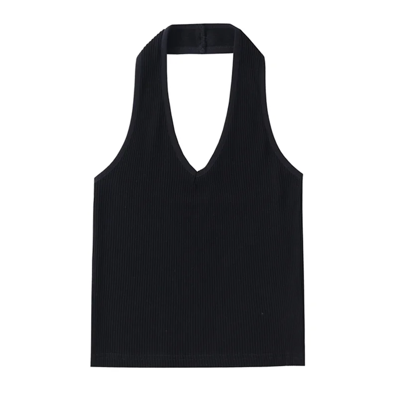 

Women's Knit Vest Self-made Hanging Neck Sling 2021 Summer New Slim And Thin Elastic Waistcoat With Exposed Navel Inside