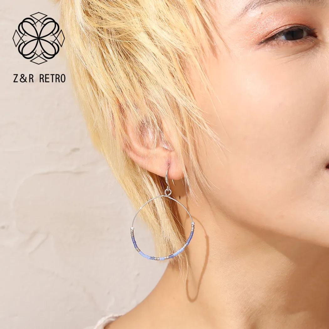 Хрустальные серьги-кольца для женщин богемные из цинкового сплава со