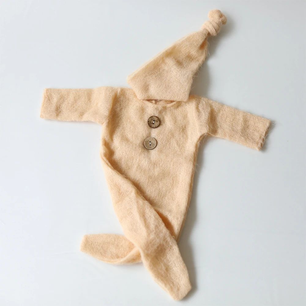 Набор для фотосъемки новорожденных малышей мохеровые вязаные комбинезоны с длинными рукавами цельные костюмы с шапочкой для младенцев акс... от AliExpress WW