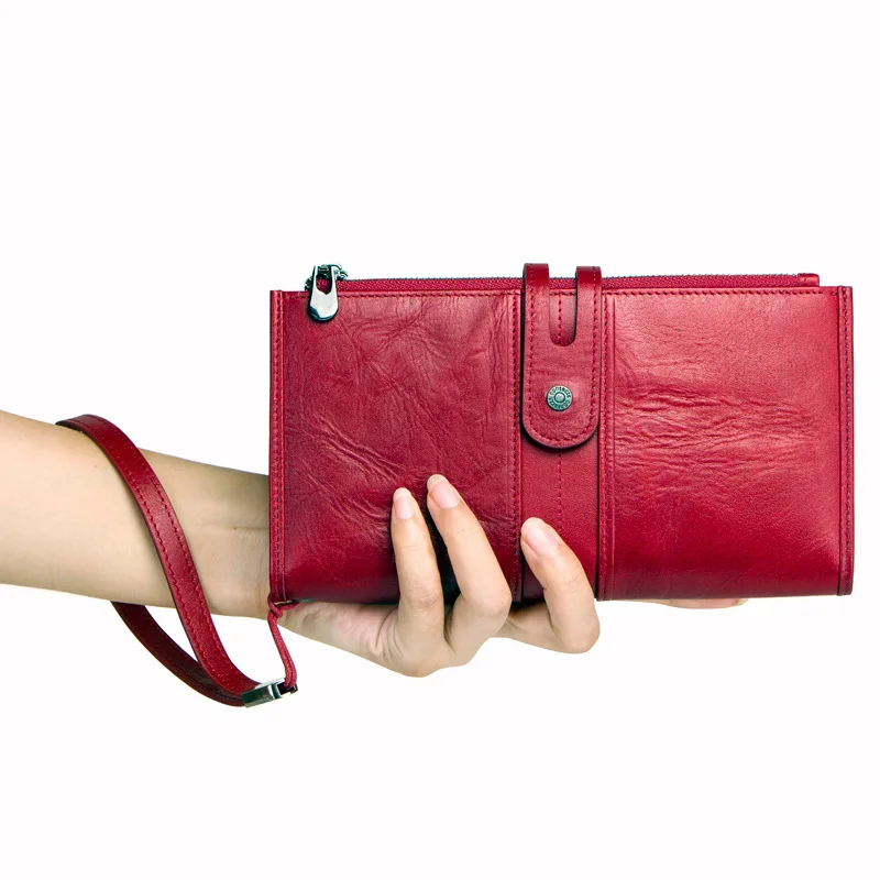 

С ремешком на запястье, Длинный кошелек для паспорта, женский клатч, женский кожаный кошелек с полной лицевой отделением для карт