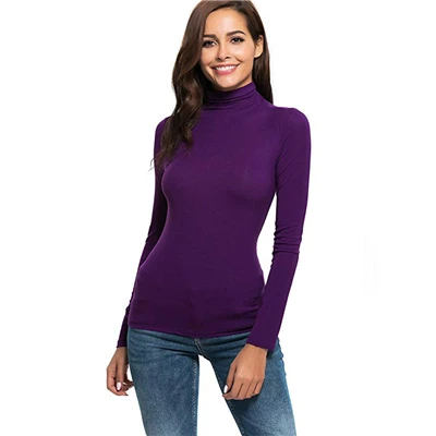 Фиолетовая, Красная футболка с длинными рукавами femme Slim Fit Водолазка женские топы Осенние повседневные уличная футболка Осенняя женская одежда A20 - Цвет: Фиолетовый