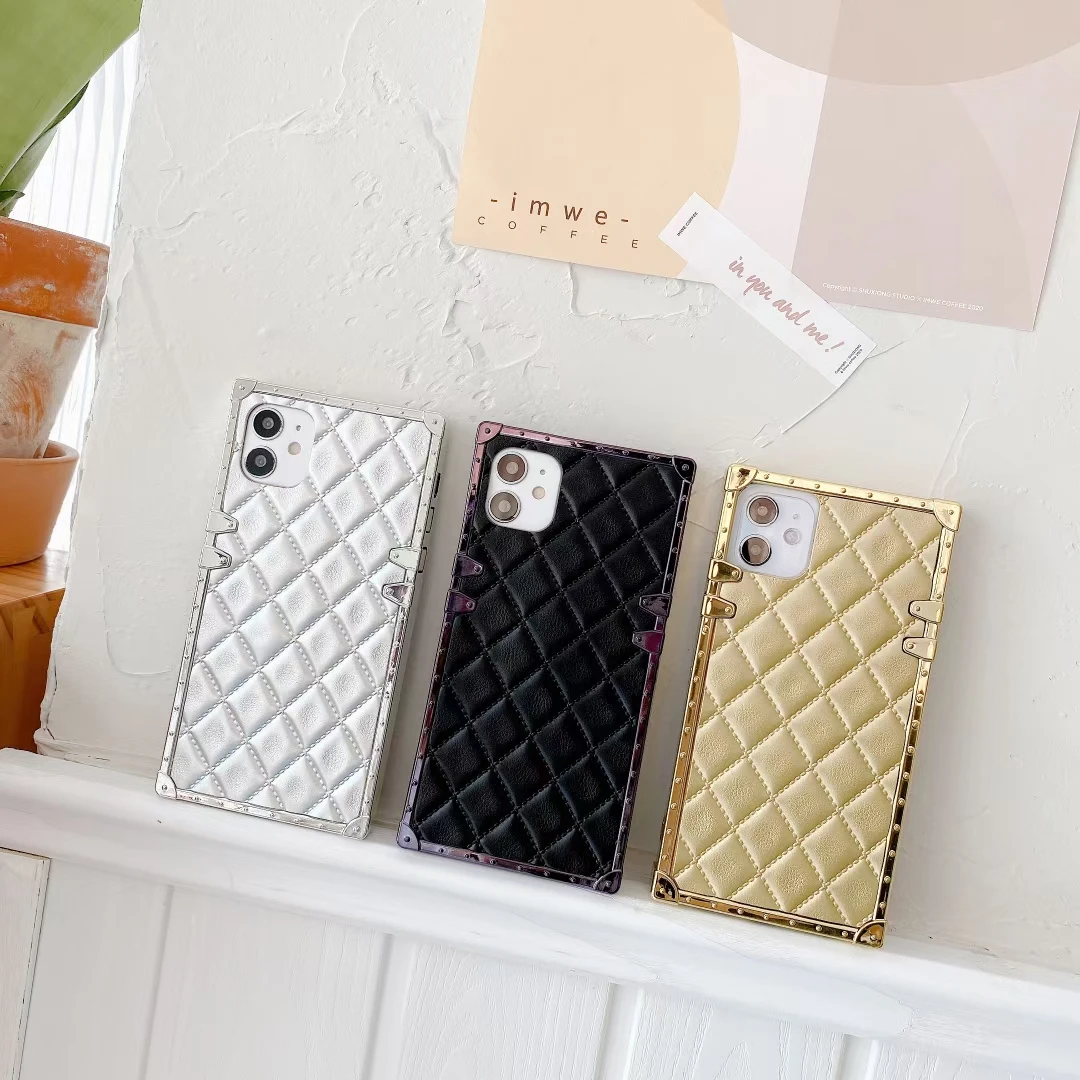 luxury square pu leather lattice cover for iphone 11 pro max x xr xs max 6s 7 8 plus free global shipping
