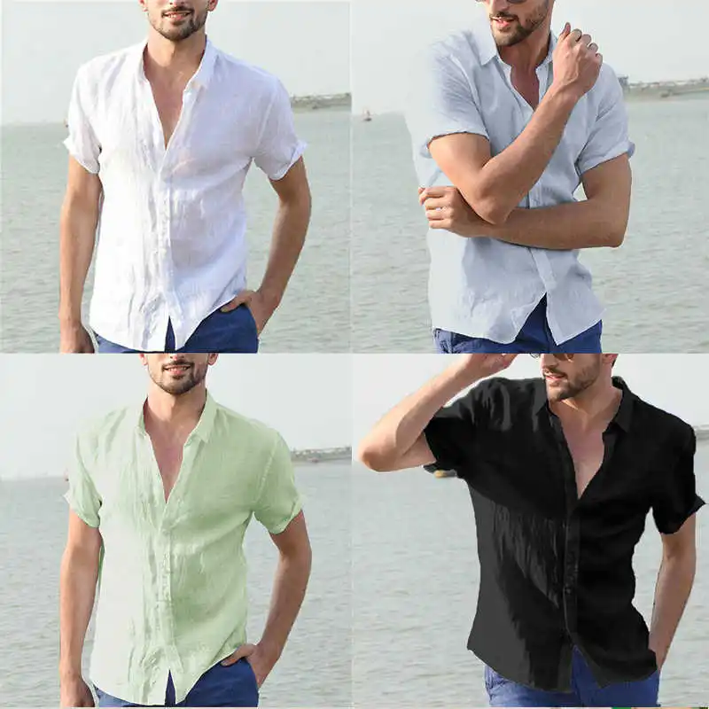 

UK Men's Summer Retro Shirts Cotton Linen Casual Collar V Neck Tee Tops