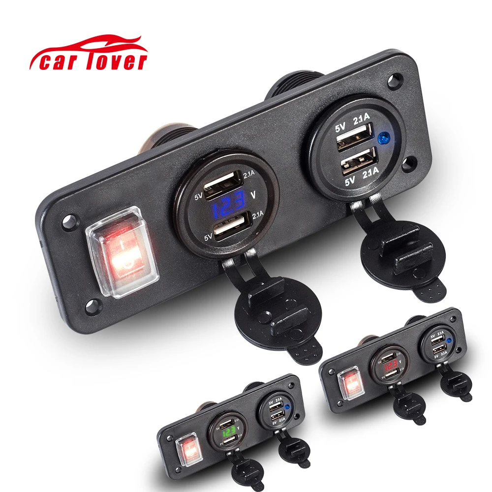 

Переключатель автомобильного зарядного устройства панель с функцией двойного USB-зарядного устройства 12В-24В 4.2A светодиодный вольтметр вкл/выкл переключатель для автомобиля лодки морского грузовика автомобиля