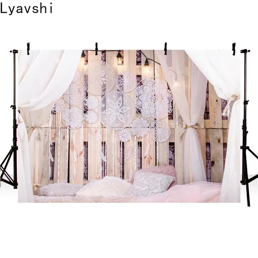Фон для фотосъемки Lyavshi будуарная кровать доска подушка занавеска подвеска