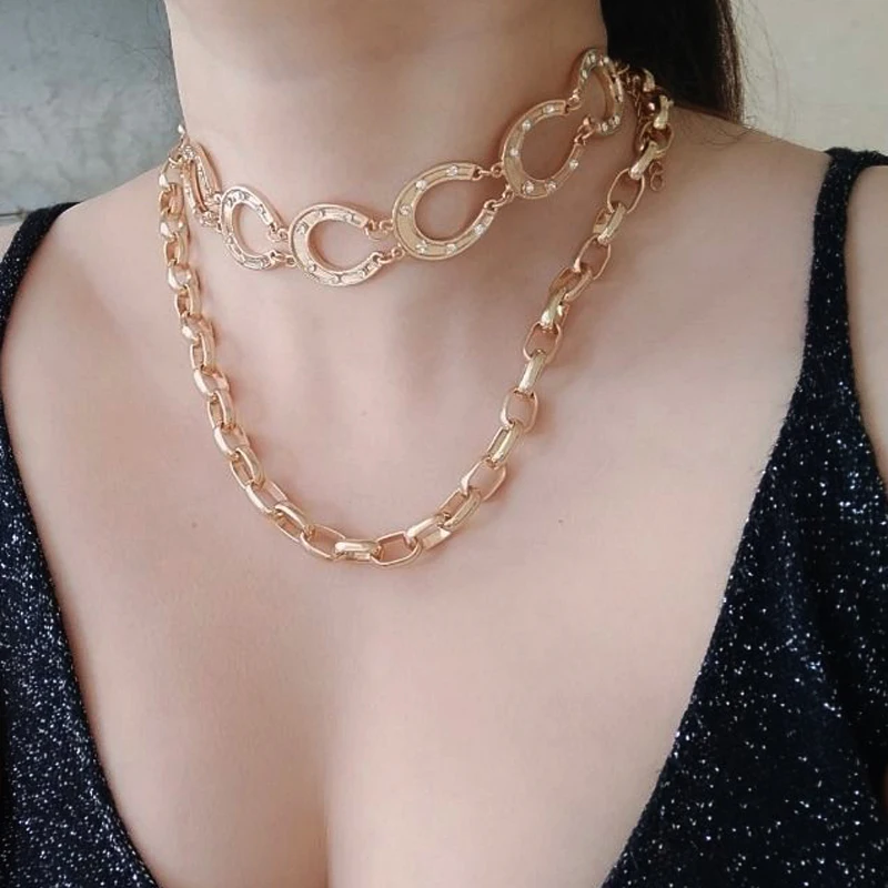 Hzew золото цвет подкова большая цепочка ожерелье лошадь любовник ожерелья