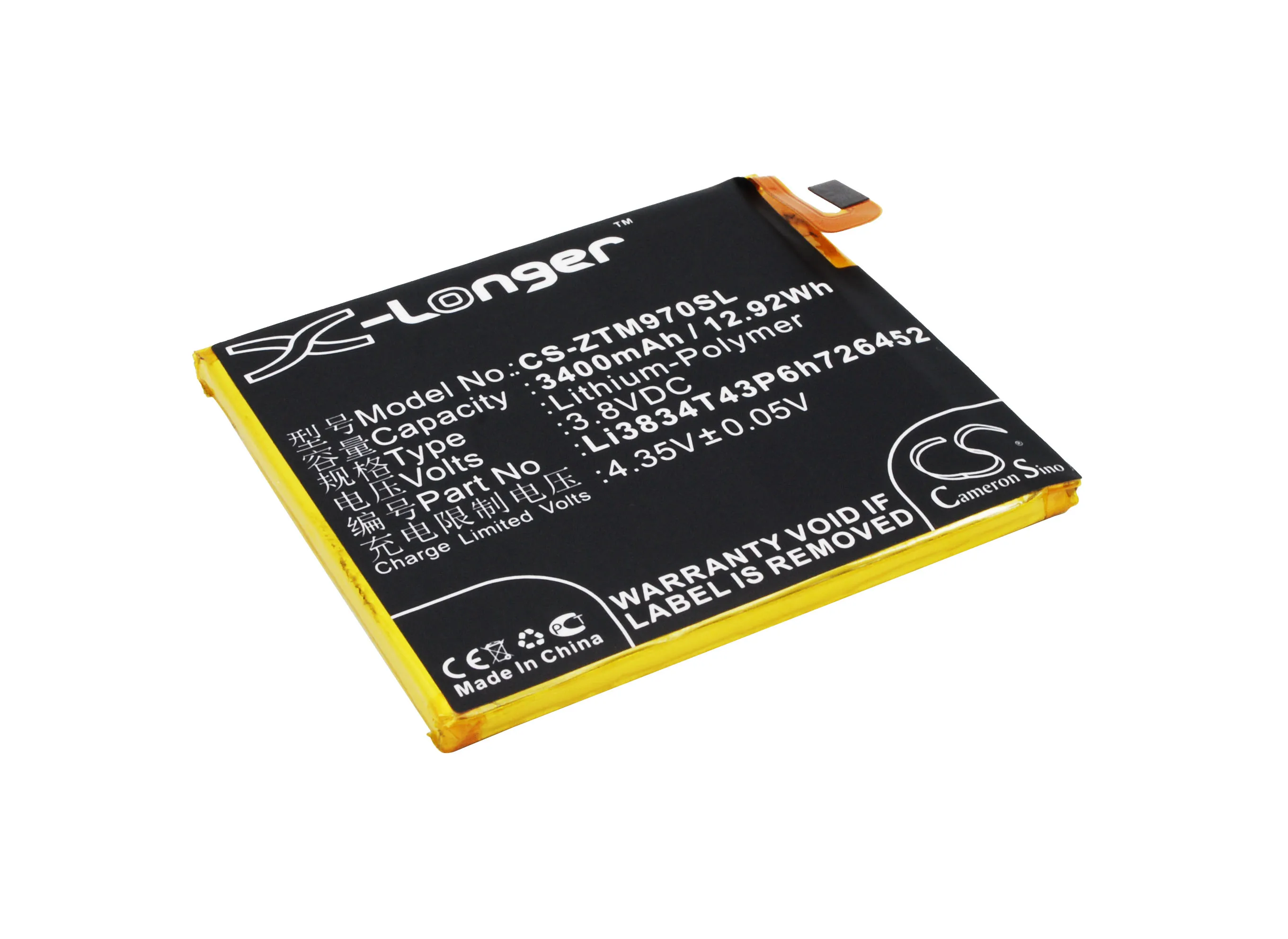 Обновленная батарея Cameron Sino для zte Li3834T43P6h726452 Q509T Dual SIM TD LTE ZMAX 3400