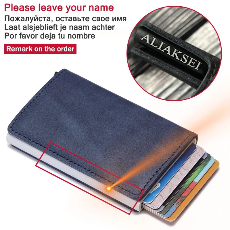Гравировальный мужской кошелек из натуральной кожи карта Rifd держатель для