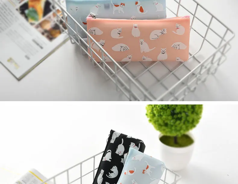 Силиконовый чехол для карандашей с милым котом Kawaii Girl PencilsBags прочный большой емкости школьные принадлежности канцелярские принадлежности для хранения ручек