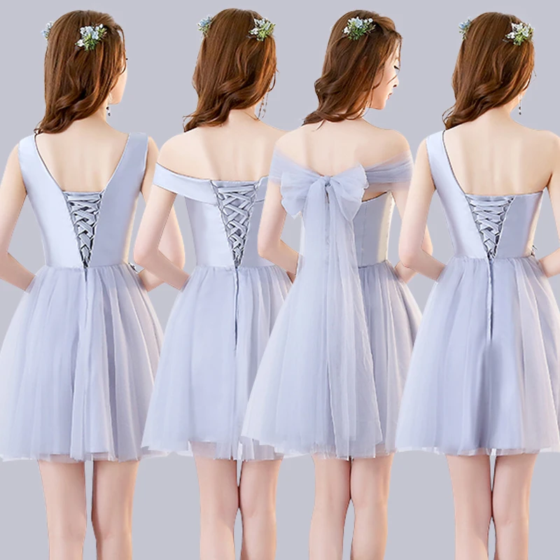 Розовое платье подружки невесты короткое серое с вышивкой плюс размер без