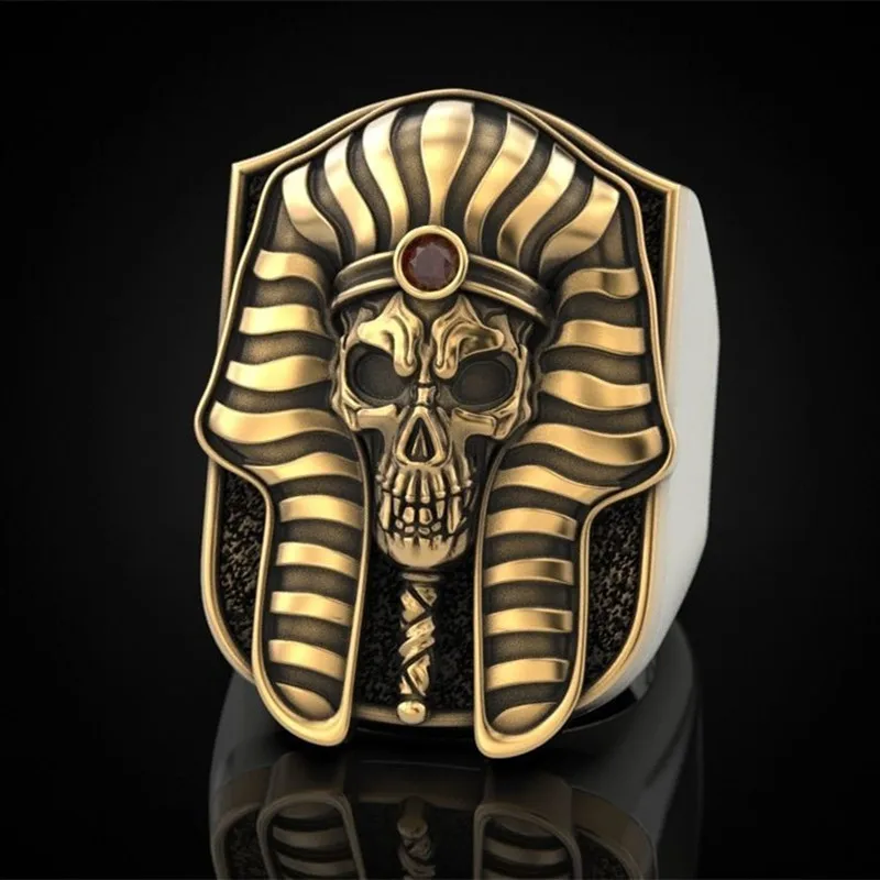 Vunix кольцо с черепом для Для мужчин древнего египетского фараона в стиле панк
