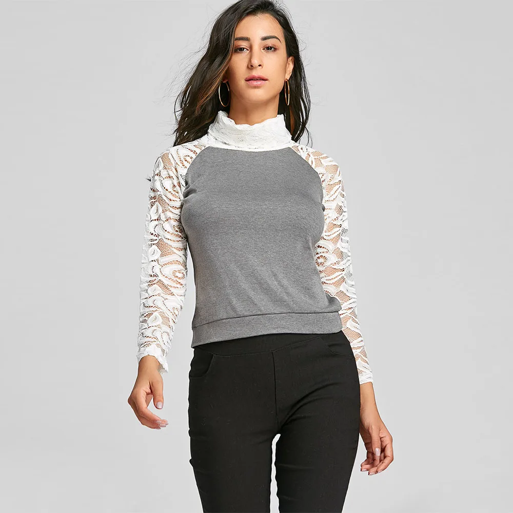 Женская трикотажная футболка с длинным рукавом и высоким воротником | одежда