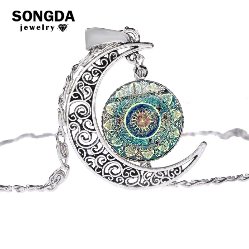 Индийский Стиль Шарм Мандала полумесяц Цепочки и ожерелья символ йоги Ом из